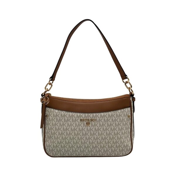 Michael Kors Vanilla And Acorn Coated Canvas Jet Set Logo Shoulder Bag - Picture 1 of 10
